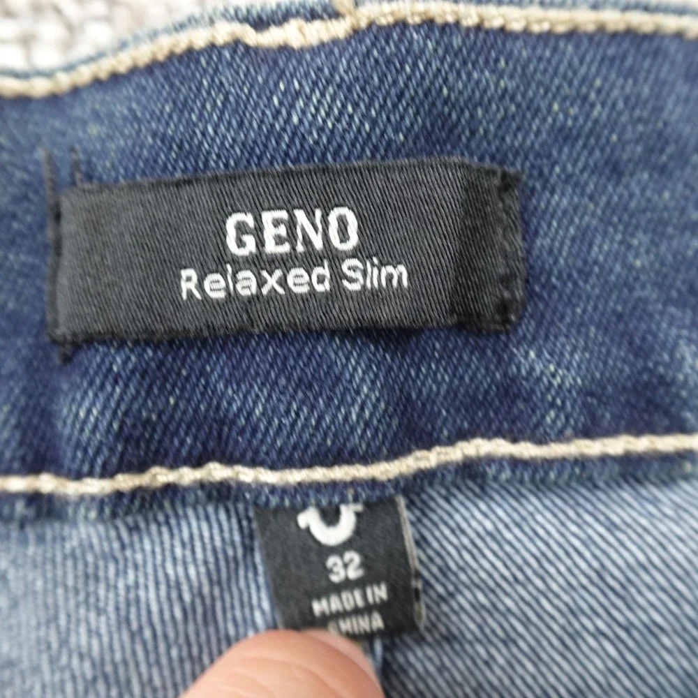 NEW True Religion Jeans Mens 32X32 Blue Denim‎ Pants Geno Relaxed Slim Straight